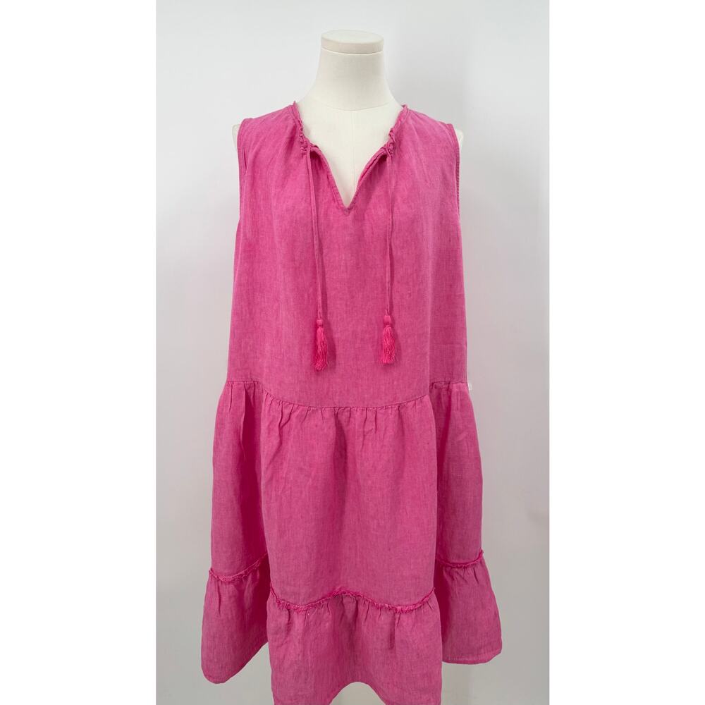 J Mclaughlin Christa Pink 100% Linen Sleeveless Dress Knee Length Tassels L